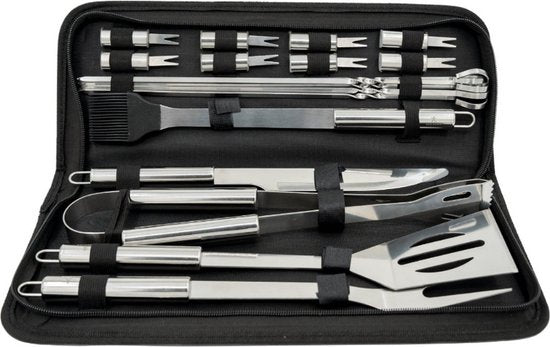 18-delige set van roestvrijstalen BBQ-gereedschap
