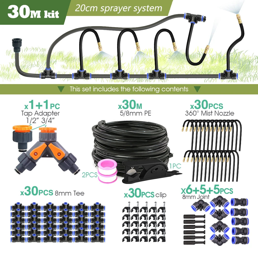 Zwarte 8mm PE-slang 20 cm Flexibele Sproeikop Nevel Bewateringssysteem 45/60/80/100W Zelfaanzuigende Pomp Verstelbare Sproeiset voor de Tuin