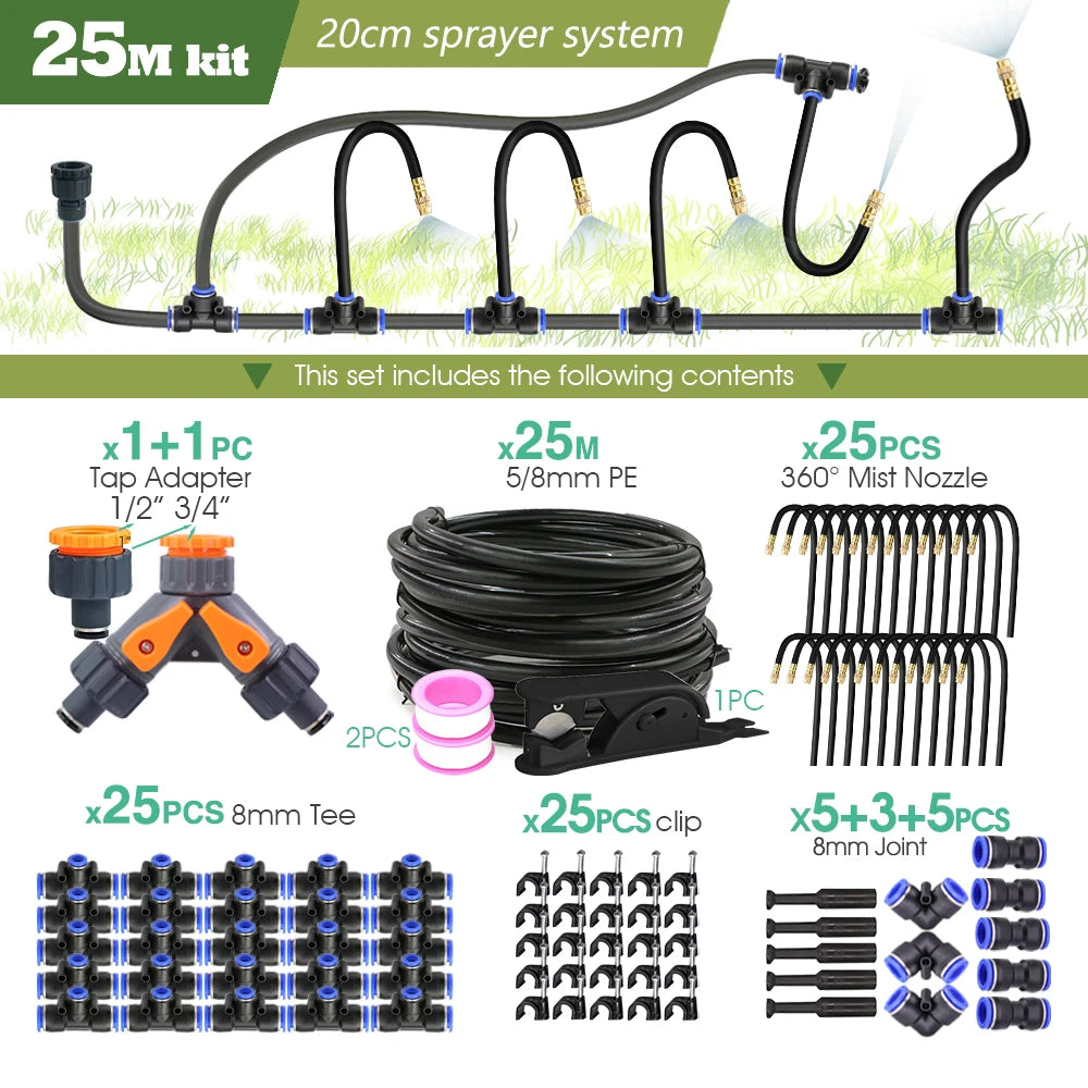 Zwarte 8mm PE-slang 20 cm Flexibele Sproeikop Nevel Bewateringssysteem 45/60/80/100W Zelfaanzuigende Pomp Verstelbare Sproeiset voor de Tuin