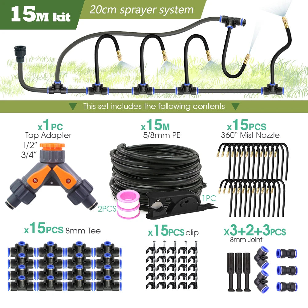 Zwarte 8mm PE-slang 20 cm Flexibele Sproeikop Nevel Bewateringssysteem 45/60/80/100W Zelfaanzuigende Pomp Verstelbare Sproeiset voor de Tuin