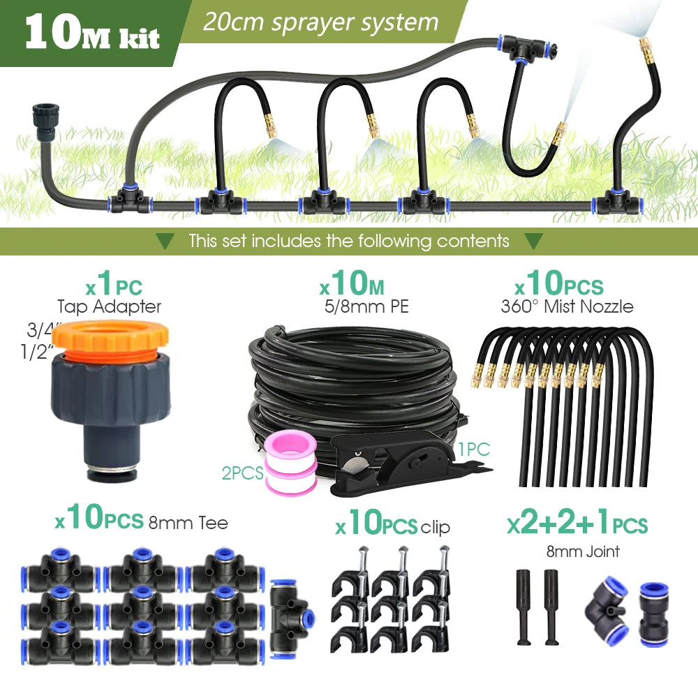 Zwarte 8mm PE-slang 20 cm Flexibele Sproeikop Nevel Bewateringssysteem 45/60/80/100W Zelfaanzuigende Pomp Verstelbare Sproeiset voor de Tuin