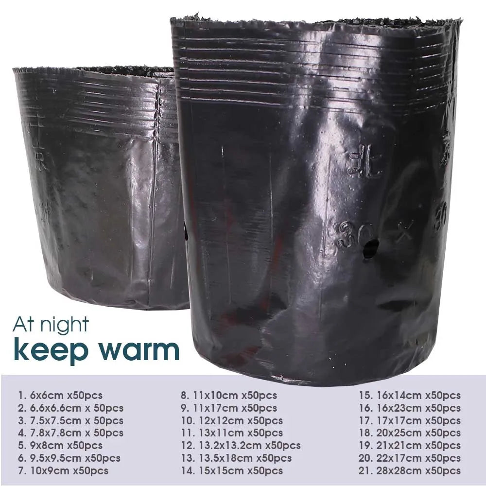 50 stuks Zwarte Plastic Zaailing Kweekzakken – Ademend en Herbruikbaar voor Planten, Bloemen en Groenten