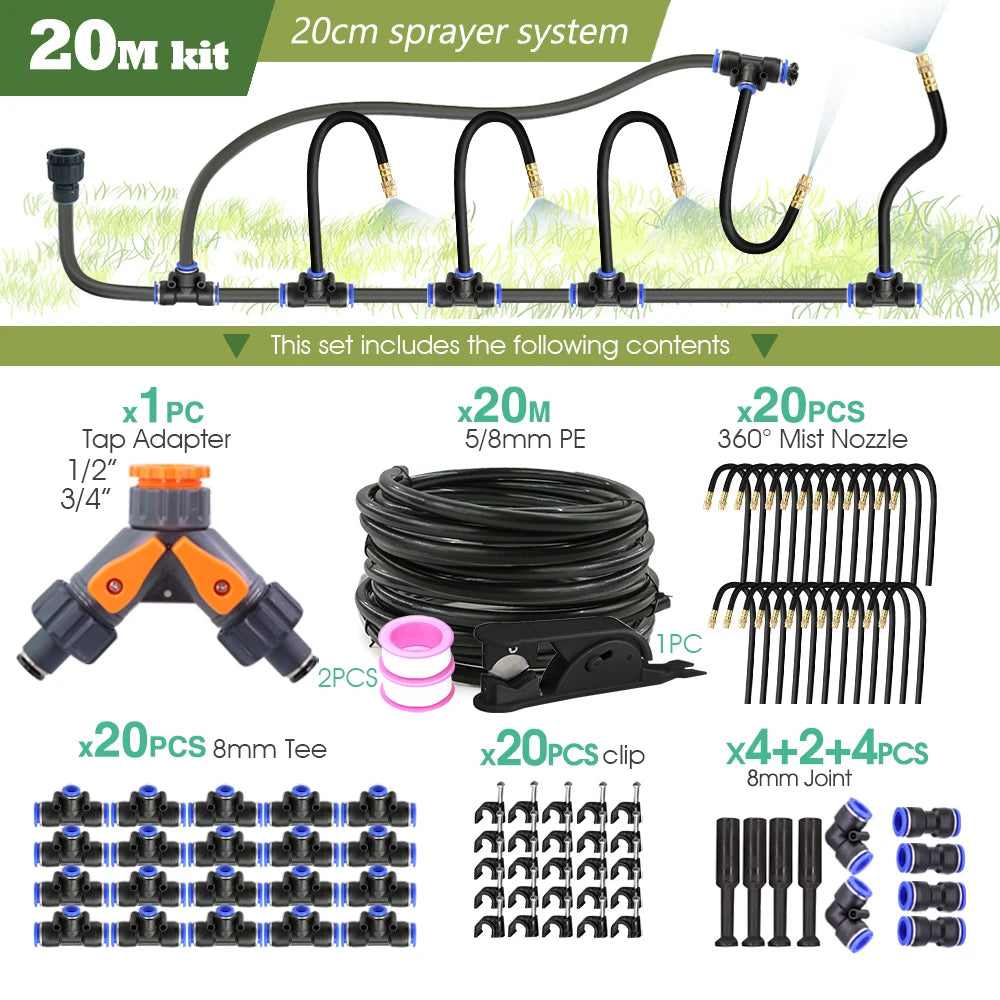 Zwarte 8mm PE-slang 20 cm Flexibele Sproeikop Nevel Bewateringssysteem 45/60/80/100W Zelfaanzuigende Pomp Verstelbare Sproeiset voor de Tuin